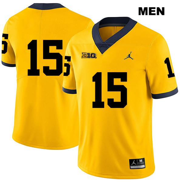 Men's NCAA Michigan Wolverines Christopher Hinton #15 No Name Yellow Jordan Brand Authentic Stitched Legend Football College Jersey LL25E76BB